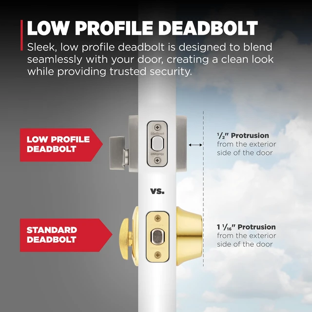 Alt view image 4 of 7 - Downtown Deadbolt Lock, Satin Nickel Square Exterior Keyed Front Entry Door, Pick Resistant SmartKey Rekey Security, Single Cylinder Dead Bolt, with Microban Protection