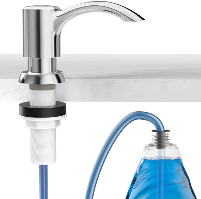 Main image of Built-in Kitchen Sink Soap Dispenser with Extension Tube Kit - Chrome Finish, Leak-Proof Design, No Top Refill Required (39" Tube)