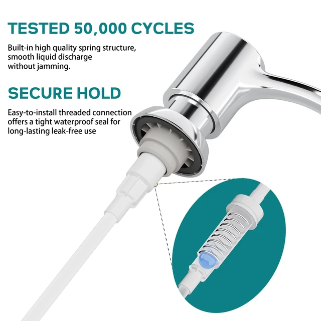 Alt view image 6 of 7 - Built-in Kitchen Sink Soap Dispenser with Extension Tube Kit - Chrome Finish, Leak-Proof Design, No Top Refill Required (39" Tube)