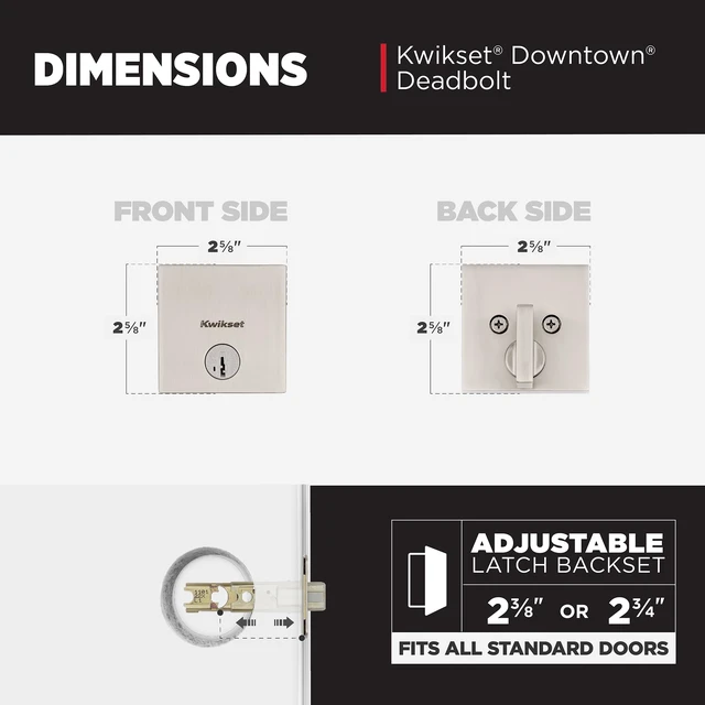 Alt view image 6 of 7 - Downtown Deadbolt Lock, Satin Nickel Square Exterior Keyed Front Entry Door, Pick Resistant SmartKey Rekey Security, Single Cylinder Dead Bolt, with Microban Protection