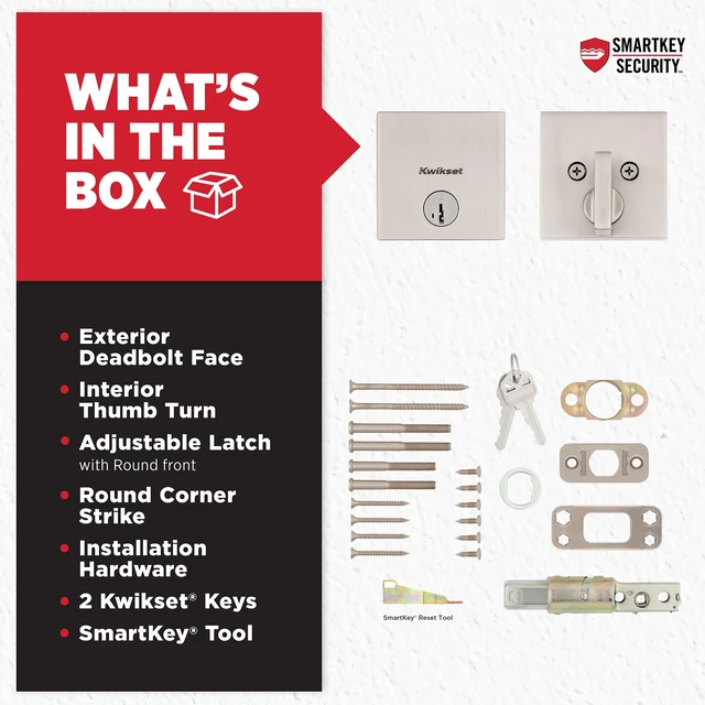 Alt view image 5 of 7 - Downtown Deadbolt Lock, Satin Nickel Square Exterior Keyed Front Entry Door, Pick Resistant SmartKey Rekey Security, Single Cylinder Dead Bolt, with Microban Protection