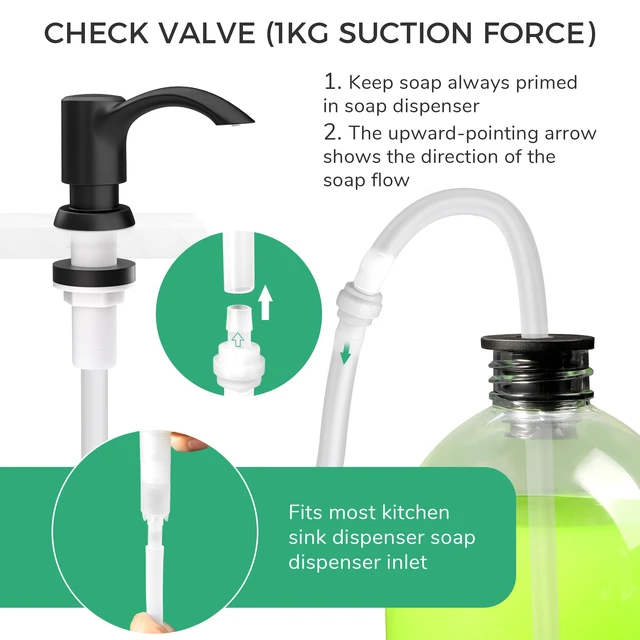 Alt view image 3 of 7 - Built-in Kitchen Sink Soap Dispenser with Extension Tube Kit - Matte Black Finish, Leak-Proof Design, No Top Refill Required (39" Tube)