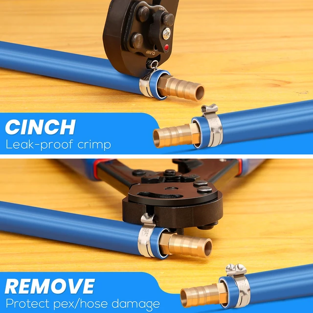 Alt view image 4 of 7 - PEX Crimping Tool Kit, Cinch & Remove, 3/8" to 1",PEX Cutter & Clamps 2 IN 1 Ratchet Crimp Tool, Non-Slip Grip, Includes Stainless Steel Pex Clamps 1/2" 25PCS, 3/4" 10PCS, Plumbing Applications