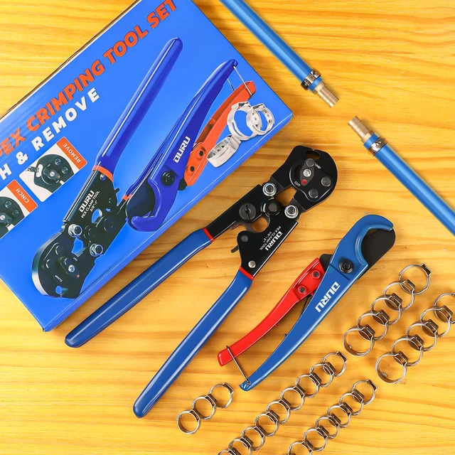 Alt view image 7 of 7 - PEX Crimping Tool Kit, Cinch & Remove, 3/8" to 1",PEX Cutter & Clamps 2 IN 1 Ratchet Crimp Tool, Non-Slip Grip, Includes Stainless Steel Pex Clamps 1/2" 25PCS, 3/4" 10PCS, Plumbing Applications