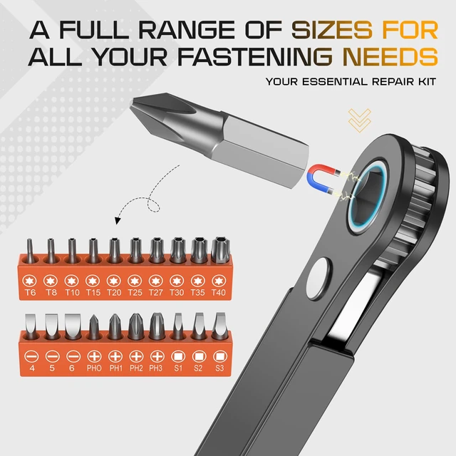 Alt view image 2 of 7 - Right Angle Screwdriver Set: Mini Ratchet Screwdriver with Low Profile Offset Handle, Tamper Proof Torx, Hex Bits, Square Drive Bit, EDC Tool Set for Tight Spaces, Christmas Gifts for Men Dad Husband