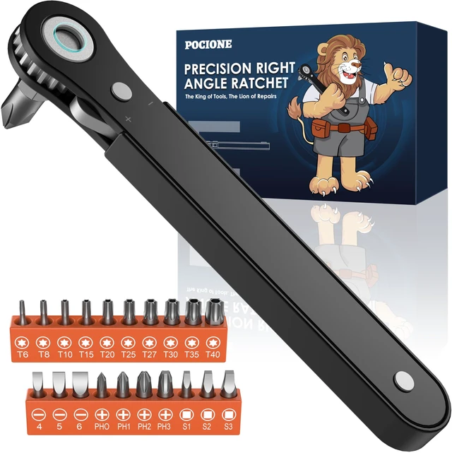 Main image of Right Angle Screwdriver Set: Mini Ratchet Screwdriver with Low Profile Offset Handle, Tamper Proof Torx, Hex Bits, Square Drive Bit, EDC Tool Set for Tight Spaces, Christmas Gifts for Men Dad Husband