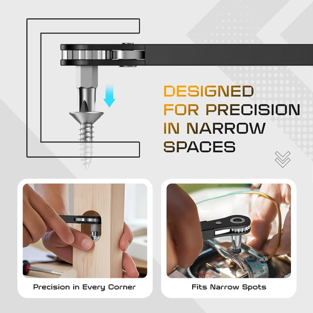 Alt view image 4 of 7 - Right Angle Screwdriver Set: Mini Ratchet Screwdriver with Low Profile Offset Handle, Tamper Proof Torx, Hex Bits, Square Drive Bit, EDC Tool Set for Tight Spaces, Christmas Gifts for Men Dad Husband