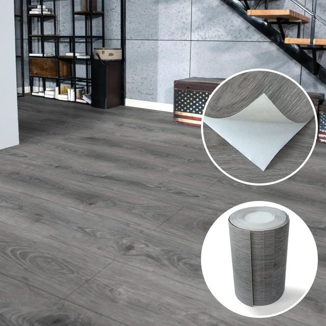 Alt view image 2 of 7 - Wood Textured Peel and Stick Vinyl Floor Tiles, 40-Pack, Gray Rigid Surface, Waterproof, Fire-Proof, Self-Adhesive, Easy to Clean, Cover 60 sq.ft, Ideal for Bedroom, Living Room, Kitchen