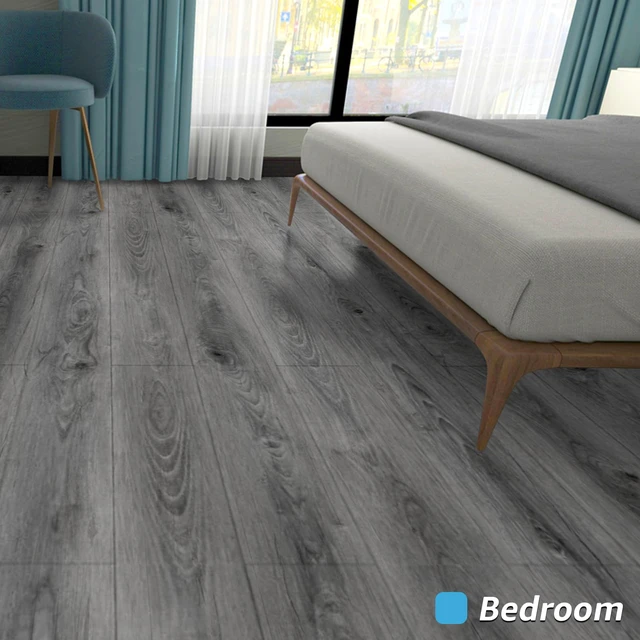 Alt view image 3 of 7 - Wood Textured Peel and Stick Vinyl Floor Tiles, 40-Pack, Gray Rigid Surface, Waterproof, Fire-Proof, Self-Adhesive, Easy to Clean, Cover 60 sq.ft, Ideal for Bedroom, Living Room, Kitchen