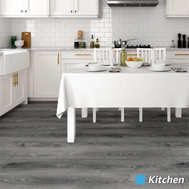 Alt view image 5 of 7 - Wood Textured Peel and Stick Vinyl Floor Tiles, 40-Pack, Gray Rigid Surface, Waterproof, Fire-Proof, Self-Adhesive, Easy to Clean, Cover 60 sq.ft, Ideal for Bedroom, Living Room, Kitchen