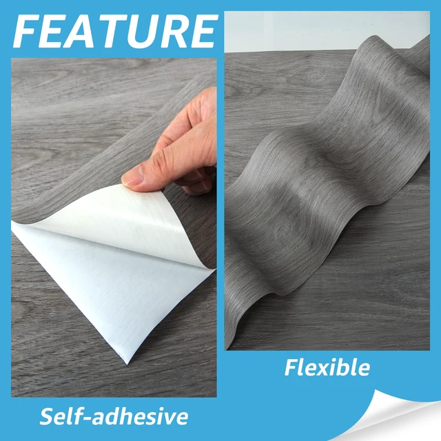 Alt view image 6 of 7 - Wood Textured Peel and Stick Vinyl Floor Tiles, 40-Pack, Gray Rigid Surface, Waterproof, Fire-Proof, Self-Adhesive, Easy to Clean, Cover 60 sq.ft, Ideal for Bedroom, Living Room, Kitchen