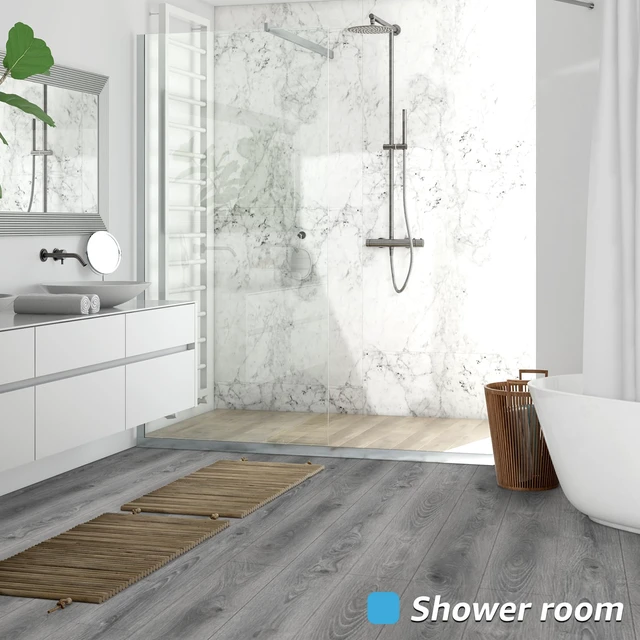 Alt view image 4 of 7 - Wood Textured Peel and Stick Vinyl Floor Tiles, 40-Pack, Gray Rigid Surface, Waterproof, Fire-Proof, Self-Adhesive, Easy to Clean, Cover 60 sq.ft, Ideal for Bedroom, Living Room, Kitchen
