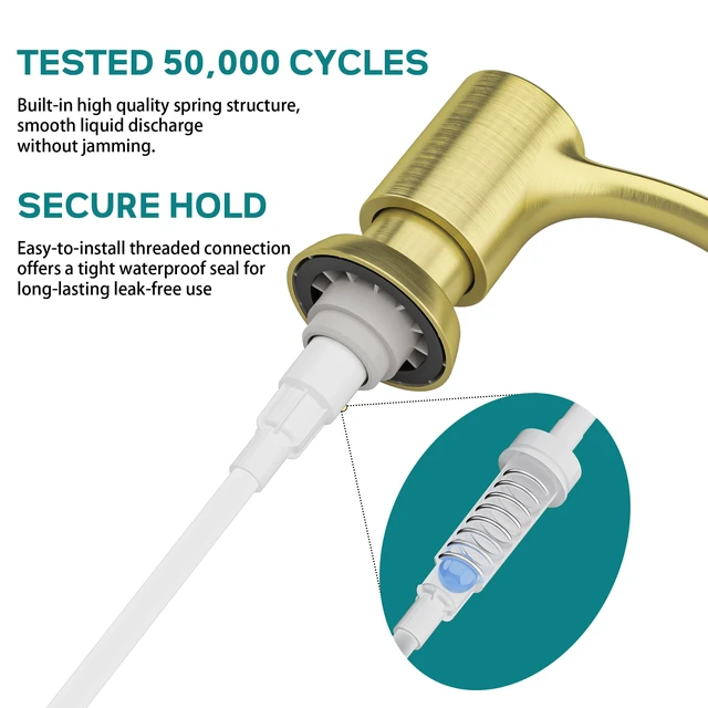 Alt view image 6 of 7 - Built-in Kitchen Sink Soap Dispenser with Extension Tube Kit - Gold Brushed Finish, Leak-Proof Design, No Top Refill Required (39" Tube)