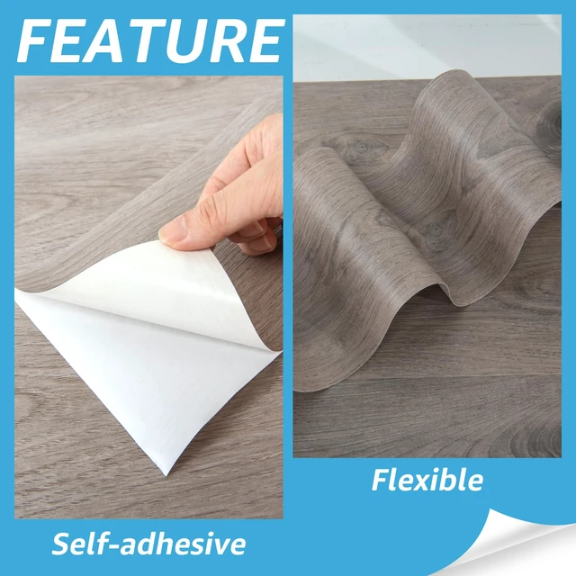 Alt view image 6 of 7 - Wood Textured Peel and Stick Vinyl Floor Tiles, 40-Pack, Teak Rigid Surface, Waterproof, Fire-Proof, Self-Adhesive, Easy to Clean, Cover 60 sq.ft, Ideal for Bedroom, Living Room, Kitchen
