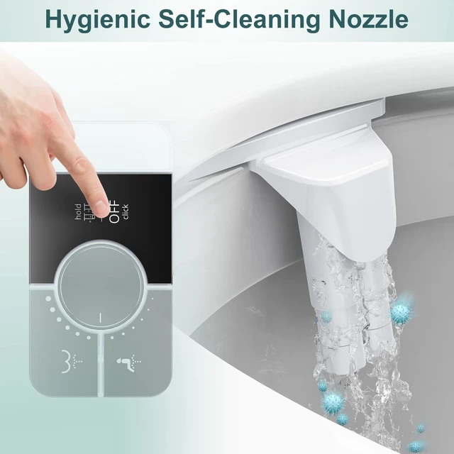 Alt view image 2 of 5 - Bidet Attachment for Toilet, Ultra-Slim, Self Cleaning, Dual Nozzle, Feminine & Posterior Wash, Fresh Cold Water Sprayer, for Existing Toilets Seat, Baday Beday Badette Bedette, Black