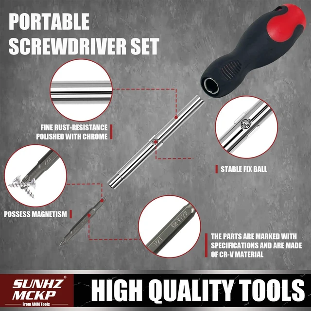 Alt view image 4 of 6 - SUNHZMCKP 18-in-1 Screwdriver, Portable screwdriver set, Slotted/Philips/Pozi/Torx/Square Multi-Purpose Screwdriver and Magnetizer Demagnetizer with Storage bag
