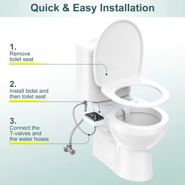 Alt view image 5 of 5 - Bidet Attachment for Toilet, Ultra-Slim, Self Cleaning, Dual Nozzle, Feminine & Posterior Wash, Fresh Cold Water Sprayer, for Existing Toilets Seat, Baday Beday Badette Bedette, Black