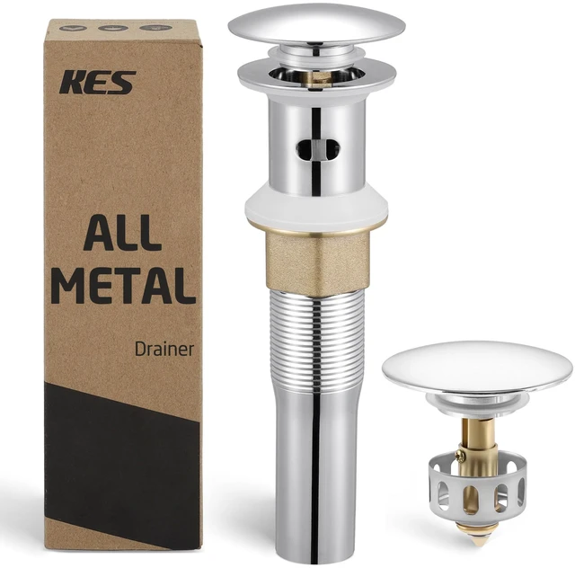 Main image of All Metal Bathroom Sink Drain with Strainer Basket Hair Catcher Anti Clog Pop Up Drain Stopper for Vanity Vessel Sink with Overflow, Rustproof 18/8 Stainless Steel Polished Chrome S2013A-CH