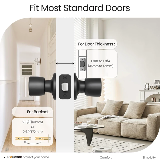 Alt view image 2 of 7 - Passage Door Knob, Matte Black Door Knobs Keyless Doorknobs for Interior Doors, Hallway, Closet and More, No Locking Door Handle 3 Pack