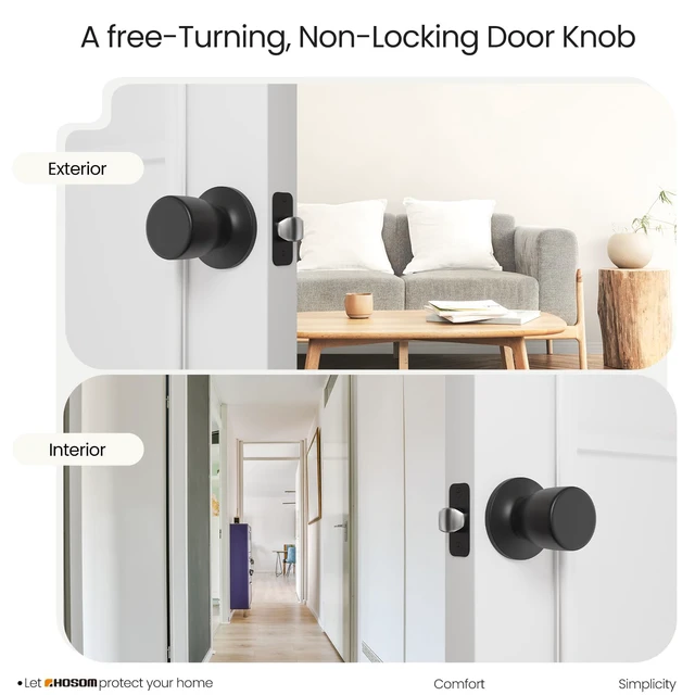 Alt view image 4 of 7 - Passage Door Knob, Matte Black Door Knobs Keyless Doorknobs for Interior Doors, Hallway, Closet and More, No Locking Door Handle 3 Pack