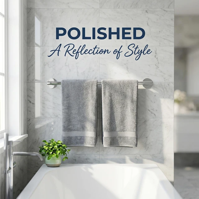 Alt view image 6 of 7 - 3M Towel Bar, 24 Inch #304SS Chrome No Drill Self Adhesive Bathroom Towel Rod Wall Mounted