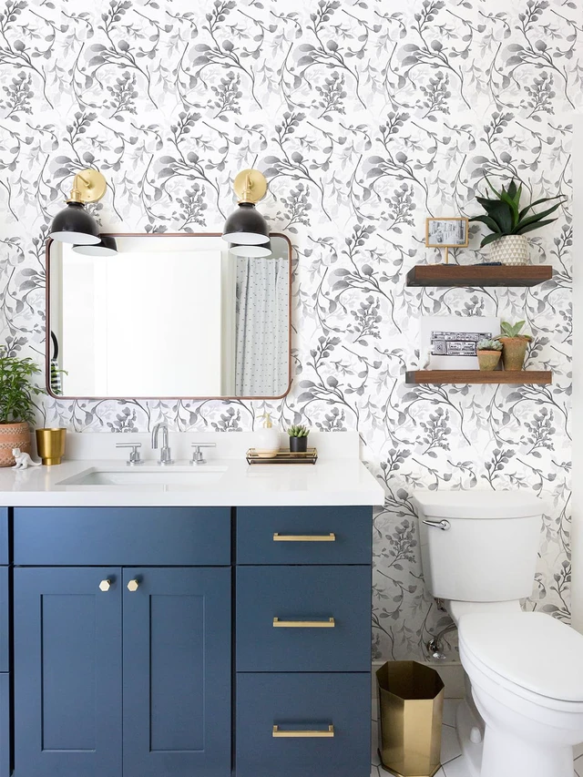 Alt view image 3 of 7 - Gray Floral Peel and Stick Wallpaper Floral Contact Paper 17.7 in ×590.5 in Peel and Stick Wall Paper for Bathroom Removable Wallpaper Self Adhesive Waterproof