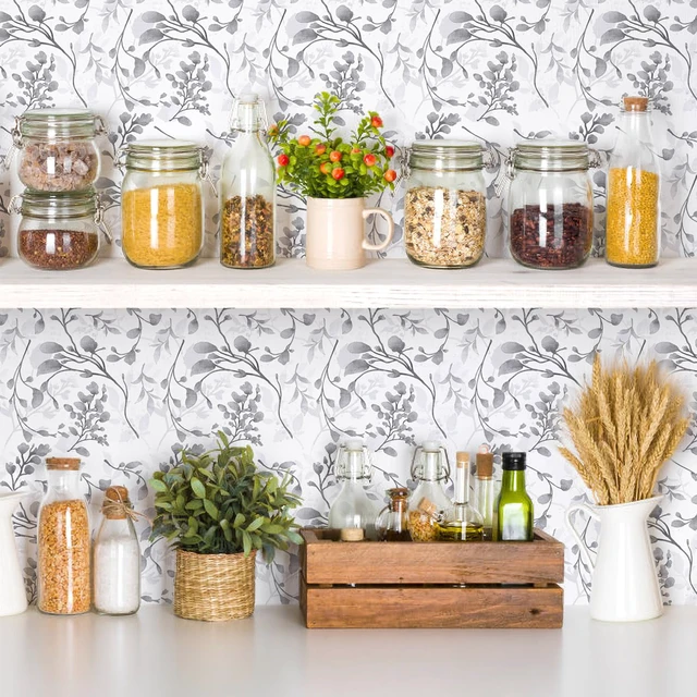 Alt view image 4 of 7 - Gray Floral Peel and Stick Wallpaper Floral Contact Paper 17.7 in ×590.5 in Peel and Stick Wall Paper for Bathroom Removable Wallpaper Self Adhesive Waterproof