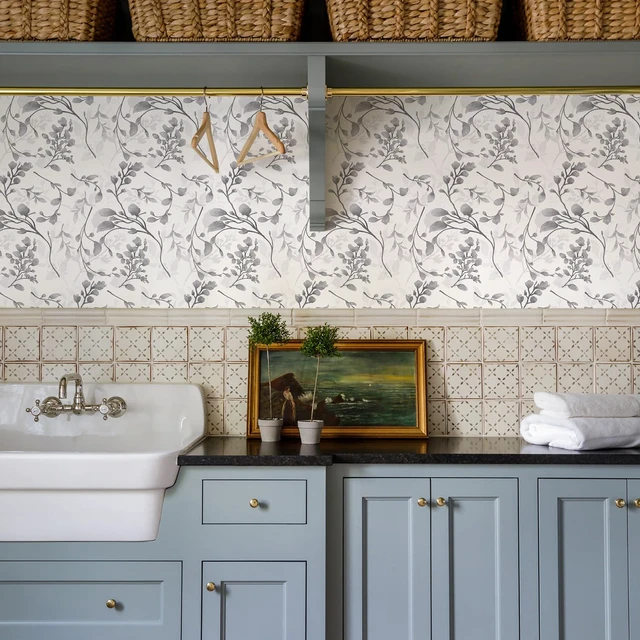 Alt view image 6 of 7 - Gray Floral Peel and Stick Wallpaper Floral Contact Paper 17.7 in ×590.5 in Peel and Stick Wall Paper for Bathroom Removable Wallpaper Self Adhesive Waterproof