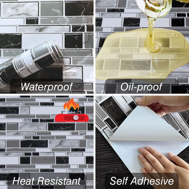 Alt view image 4 of 7 - Kitchen Wallpaper Peel and Stick for Bathroom 11.8inch x 393.7inch Kitchen Contact Paper Backsplash Tiles Wallpaper Peel and Stick Waterproof Countertop Wallpaper for Bathroom Cabinet Vinyl