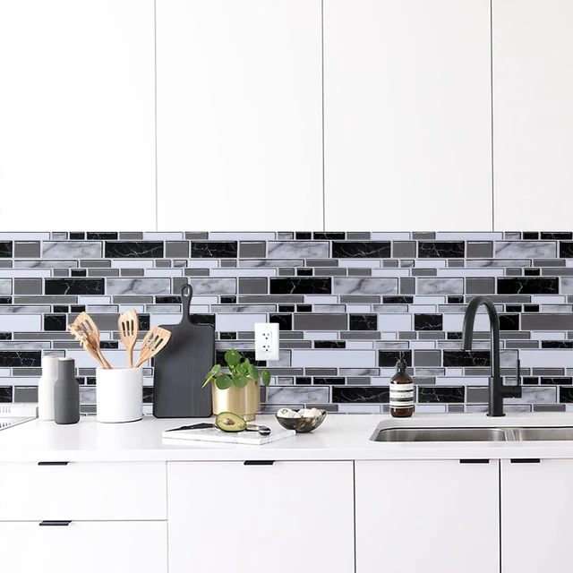 Alt view image 5 of 7 - Kitchen Wallpaper Peel and Stick for Bathroom 11.8inch x 393.7inch Kitchen Contact Paper Backsplash Tiles Wallpaper Peel and Stick Waterproof Countertop Wallpaper for Bathroom Cabinet Vinyl