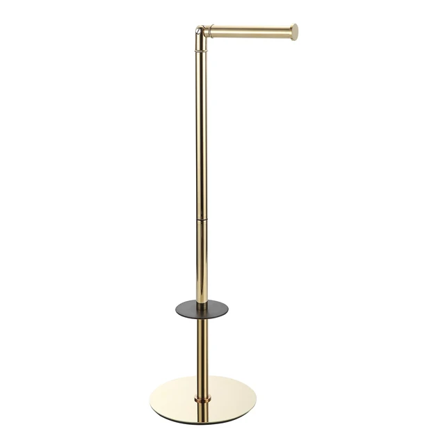 Alt view image 2 of 7 - Freestanding Toilet Paper Holder, Tissue Holder On Floor with Reserve Storage Paper Rolls, Roll Paper Holder Standing On Floor (Polished Gold)