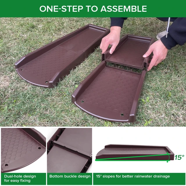 Alt view image 3 of 6 - Splash Blocks for Gutters Downspouts, 24" Downspout Extensions for Rain Water Drainage, Thickened Gutter Splash Guard with Fixing Piles(2 Pack, Brown)