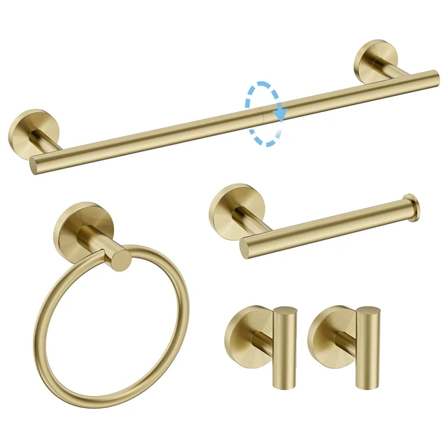 Main image of 24 Inch Brushed Gold Bathroom Accessories, Thicken, 5-Piece Modern Towel Bar Set, Wall Mounted Towel Racks for Bathroom, Durable SUS304 Stainless Steel Bathroom Accessories Set