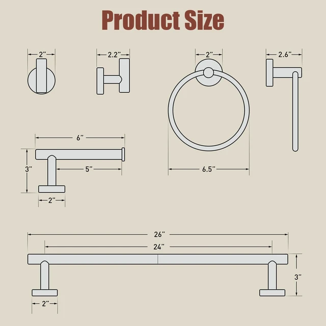 Alt view image 2 of 7 - 24 Inch Brushed Gold Bathroom Accessories, Thicken, 5-Piece Modern Towel Bar Set, Wall Mounted Towel Racks for Bathroom, Durable SUS304 Stainless Steel Bathroom Accessories Set