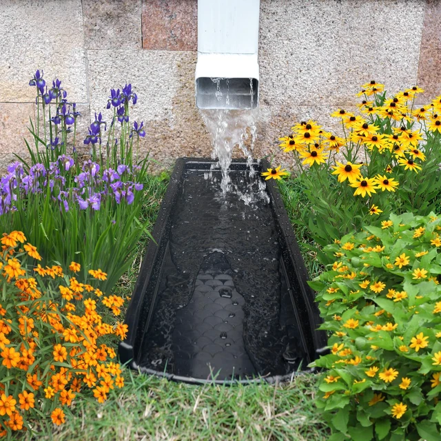 Alt view image 5 of 6 - Splash Blocks for Gutters Downspouts, 24" Downspout Extensions for Rain Water Drainage, Thickened Gutter Splash Guard with Fixing Piles(2 Pack, Black)