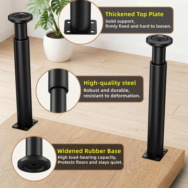 Alt view image 6 of 7 - 4 Pcs Adjustable Bed Center Support Legs 10-17 inch for Bed Frame/Bed Center Slat, Metal Adjustable Furniture Legs for Bed/Cabinet/Sofa/Dresser/Couch/Table,Heavy Duty Bed Replacement Legs