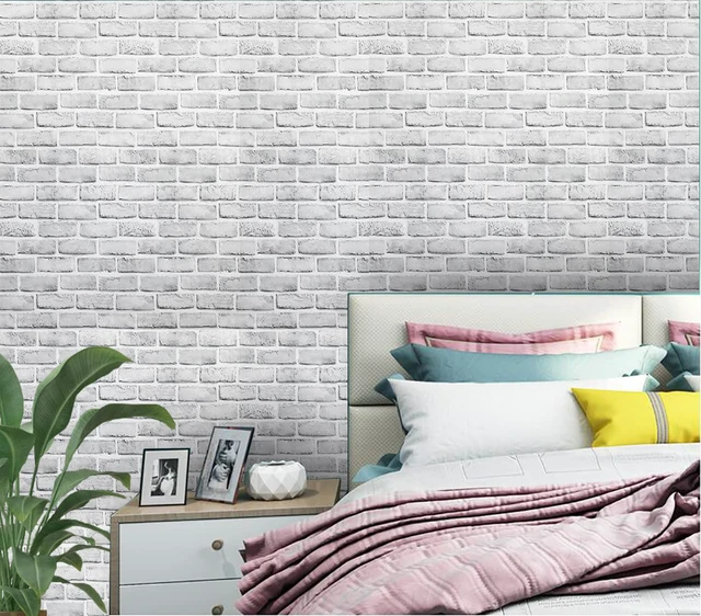 Alt view image 4 of 6 - White Brick Wallpaper, Self-Adhesive Peel and Stick Wallpaper Waterproof and Removable Good for Home Decoration and Furniture Renovation (17.5 x 394Inch)