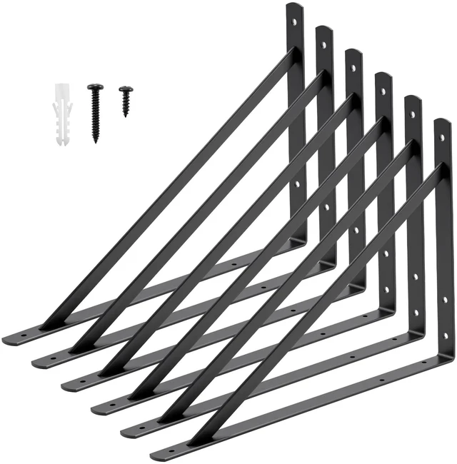 Main image of 20x13 Inch Heavy Duty Shelf Brackets, Black 6 Pack 600lbs Capacity, Extra Large Metal L Supports with Screws, Wall Mounted Brackets for Garage Shelving/Workshop Storage and DIY