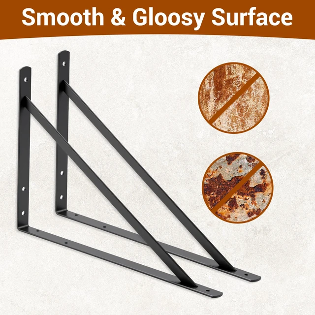 Alt view image 2 of 7 - 20x13 Inch Heavy Duty Shelf Brackets, Black 6 Pack 600lbs Capacity, Extra Large Metal L Supports with Screws, Wall Mounted Brackets for Garage Shelving/Workshop Storage and DIY