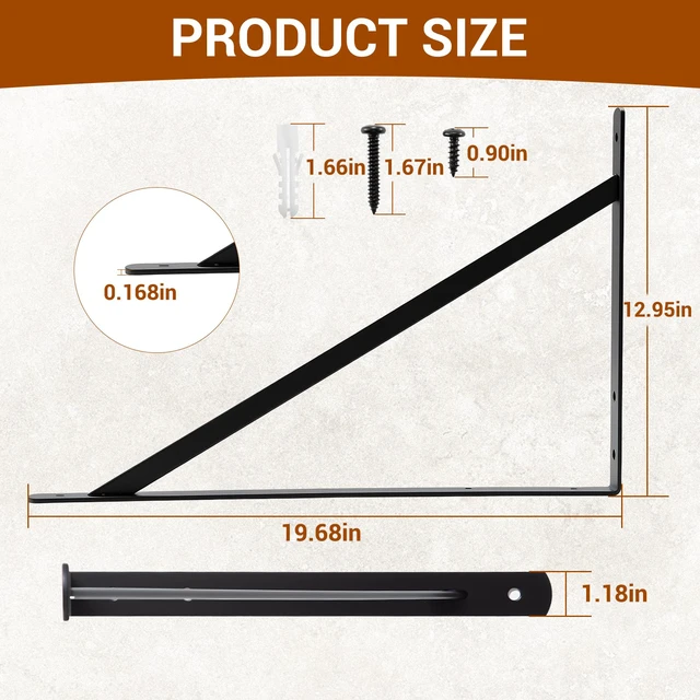 Alt view image 3 of 7 - 20x13 Inch Heavy Duty Shelf Brackets, Black 6 Pack 600lbs Capacity, Extra Large Metal L Supports with Screws, Wall Mounted Brackets for Garage Shelving/Workshop Storage and DIY