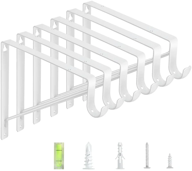 Main image of 6-Pack Closet Rod Bracket, 10.8x10.8Inch Closet Shelf Brackets Heavy Duty Wall Mounted, Matte White Steel Closet Rod Support Brackets Holder, 300 Lbs Load Capacity with Anchors Screws