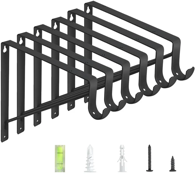 Main image of 6-Pack Closet Rod Bracket, 10.8x10.8Inch Closet Shelf Brackets Heavy Duty Wall Mounted, Matte Black Steel Closet Rod Support Brackets Holder, 300 Lbs Load Capacity with Anchors Screws