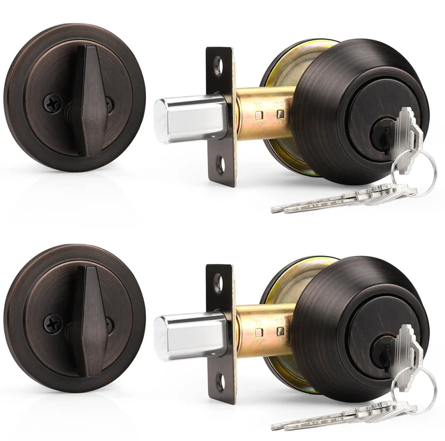 Main image of 2 Pack Keyed Alike Single Cylinder Deadbolts Oil Rubbed Bronze (Combo Packs), Front Door Handlesets with Keys, Interior& Exterior Door Hardware (for Entrance Lock and Front Gate)