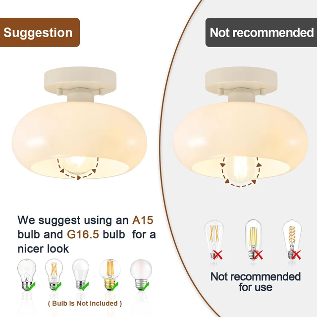 Alt view image 3 of 7 - Mid-Century Modern Cream White Semi Flush Ceiling Light 8.66 Inch Mini White Glass Shade Close to Ceiling Lighting Fixture For Kitchen Entryway Hallway Bathroom Closet Bedroom Laundry Room