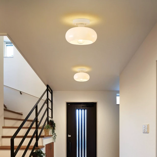Alt view image 4 of 7 - Mid-Century Modern Cream White Semi Flush Ceiling Light 8.66 Inch Mini White Glass Shade Close to Ceiling Lighting Fixture For Kitchen Entryway Hallway Bathroom Closet Bedroom Laundry Room