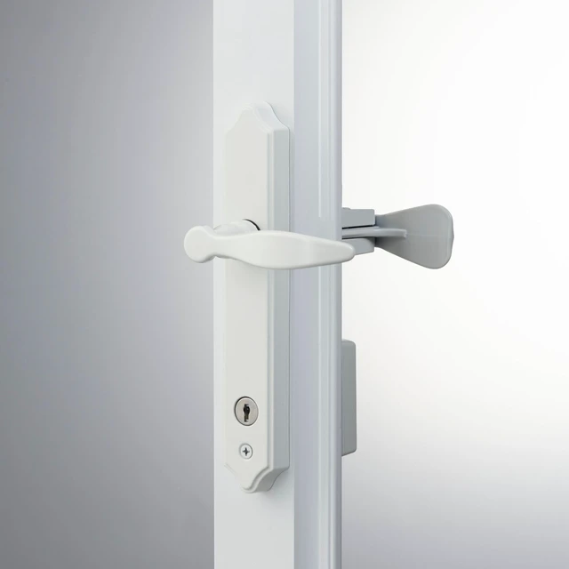 Alt view image 5 of 7 - 1216 Surface Mount Storm Door Handle with Lock and Key for 1 1 ½ inches Thick Doors (White, 4-Posts)