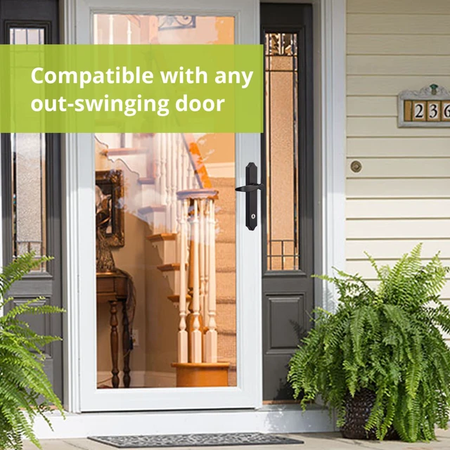 Alt view image 7 of 7 - 1216 Surface Mount Storm Door Handle with Lock and Key for 1 1 ½ inches Thick Doors (White, 4-Posts)