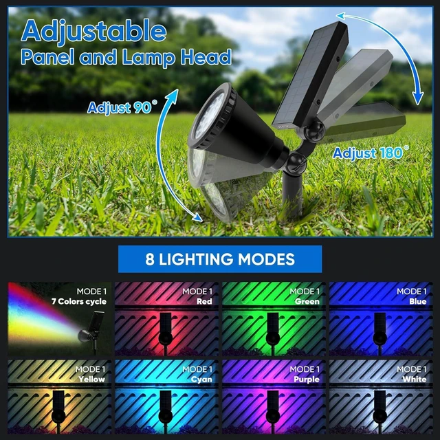 Alt view image 4 of 6 - Solar Spot Lights Outdoor,18 LEDs Color Changing RGB Solar Flood Lights with 8 Modes &IPX65 Waterproof,Halloween Solar Spotlight for Driveway/Backyard/Landscape/Tree(Multicolor,2 Pack)