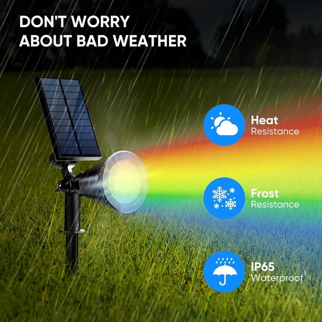 Alt view image 6 of 6 - Solar Spot Lights Outdoor,18 LEDs Color Changing RGB Solar Flood Lights with 8 Modes &IPX65 Waterproof,Halloween Solar Spotlight for Driveway/Backyard/Landscape/Tree(Multicolor,2 Pack)