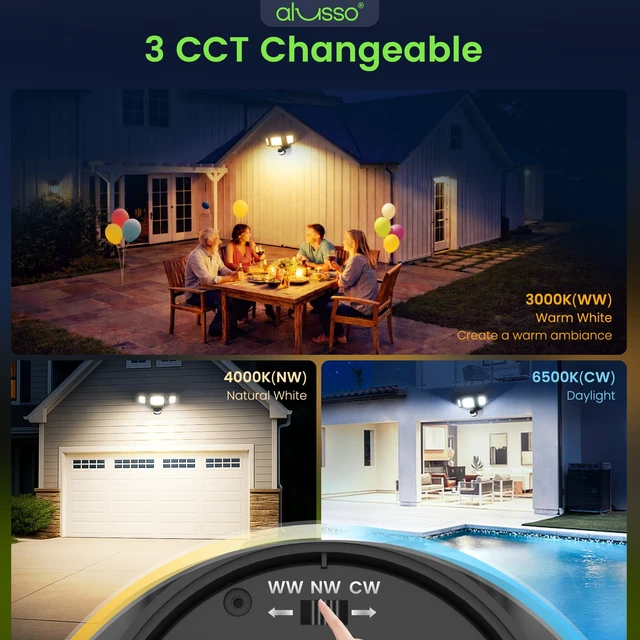 Alt view image 3 of 7 - Motion Sensor Outdoor Lights, 40W 4000LM Flood Lights Outdoor 120V 3CCT 3000K/4000K/6500K 3 Modes(Auto/Dusk to Dawn/On Time) Hardwired(Not Solar) Security Light for Garage Yard Porch,Black,ETL